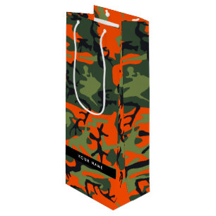 Sac Cadeau Pour Bouteille Motif Camouflage orange, Votre nom, Personnaliser