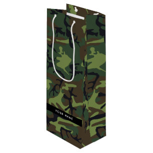 Sac Cadeau Pour Bouteille Motif Camouflage Vert, Votre nom, Personnaliser