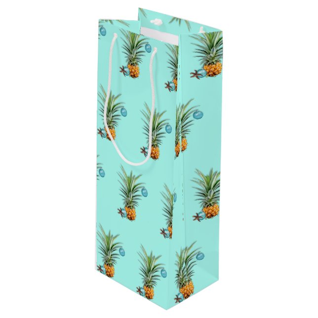Sac Cadeau Pour Bouteille Motif d'ananas décoré de Noël tropical (Devant Angle)