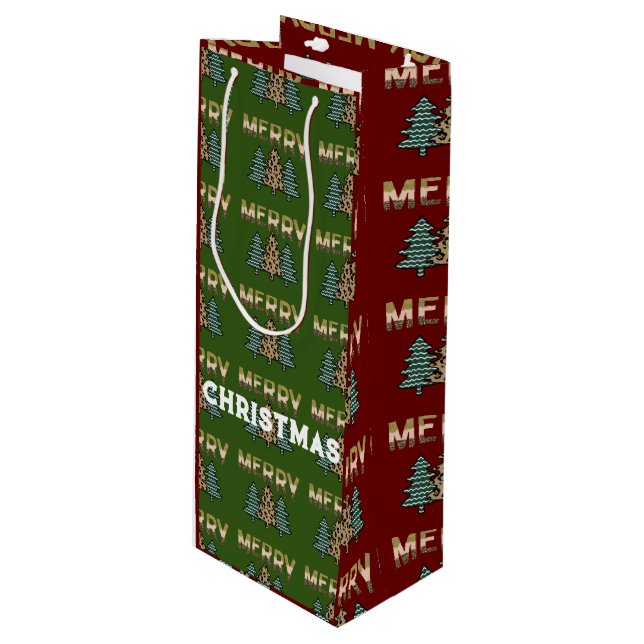 Sac Cadeau Pour Bouteille Motif d'arbre de Noël (Devant Angle)