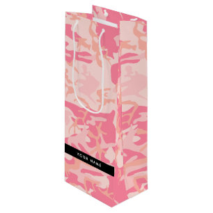 Sac Cadeau Pour Bouteille Motif de camouflage rose, Votre nom, Personnaliser