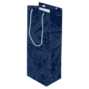 Sac Cadeau Pour Bouteille Motif de circuit Geek bleu