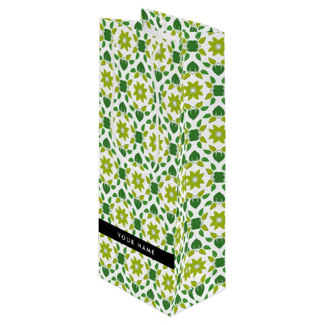 Sac Cadeau Pour Bouteille Motif de feuille, feuilles vertes, votre nom (Devant Angle)