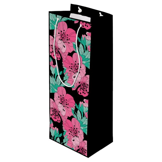 Sac Cadeau Pour Bouteille Motif décoratif en fleurs de cerisier dessiné à la (Dos Angle)