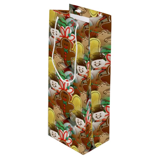 Sac Cadeau Pour Bouteille Motif des cookies de Noël (Devant Angle)