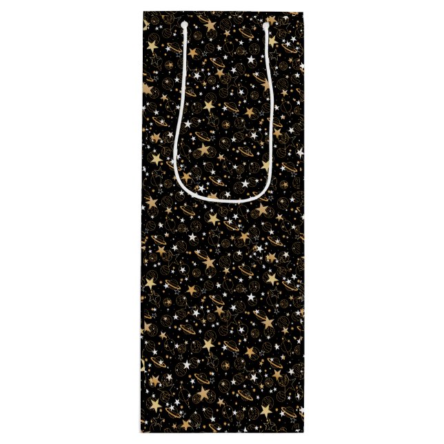 Sac Cadeau Pour Bouteille Motif d'or 10,bw Black BG (Devant)