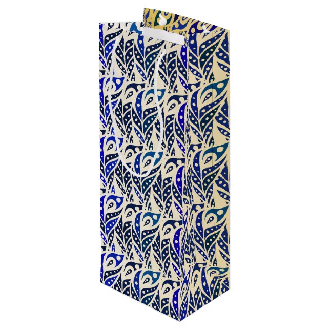 Sac Cadeau Pour Bouteille Motif en plumes de paon bleu et or (Dos Angle)