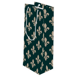 Sac Cadeau Pour Bouteille Motif Fleur de Lis, Crème Royale Française sur Ver