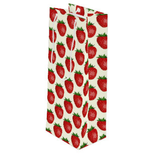 Sac Cadeau Pour Bouteille Motif fraises, fraises rouges, fruits, feuilles