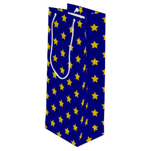 Sac Cadeau Pour Bouteille Motif Gold Stars, Bleu Marine, Exclusive