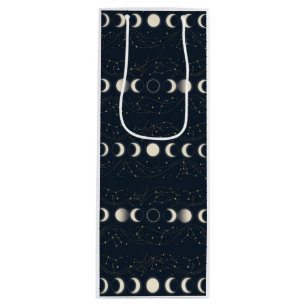 Sac Cadeau Pour Bouteille Motif minimaliste des phases lunaires avec des éto