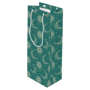 Sac Cadeau Pour Bouteille Motif ornemental Turquoise vintage lune