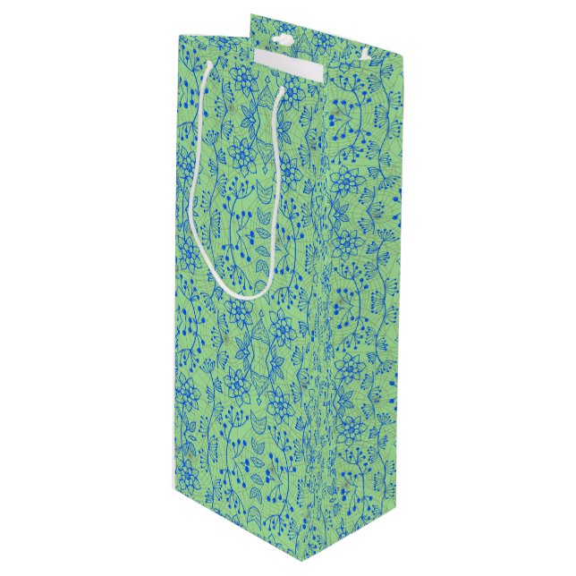 Sac Cadeau Pour Bouteille motif plante A08.b boho. lgreen BG (Devant Angle)