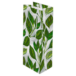 Sac Cadeau Pour Bouteille Motif sans couture avec Feuilles de thé vert