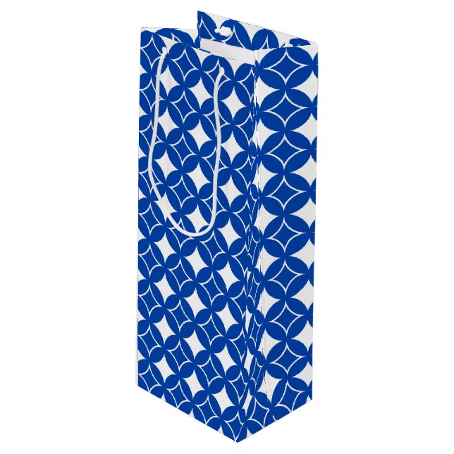 Sac Cadeau Pour Bouteille Motif shippo bleu et blanc (Devant Angle)