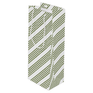 Sac Cadeau Pour Bouteille Motif vert olive et blanc cinq bandes