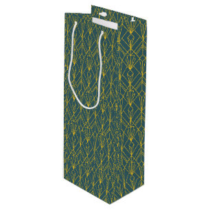 Sac Cadeau Pour Bouteille Motif vintage Art déco géométrique en or rétro