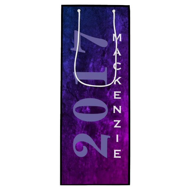 Sac Cadeau Pour Bouteille Mystic-Topaz Grad | Année Ombre bleu rose violet | (Devant)
