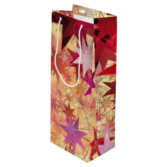 Sac Cadeau Pour Bouteille NOËL Abstrait Red Pink Burgundy Stars (Devant Angle)