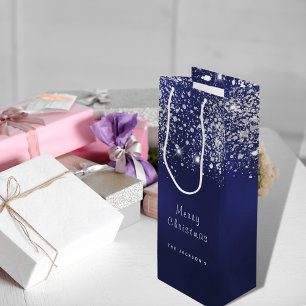 Sac Cadeau Pour Bouteille Noël bleu blanc parties scintillant poussière arge