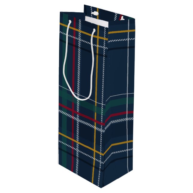 Sac Cadeau Pour Bouteille Noël classique présent marine bleu plaid vacances (Devant Angle)