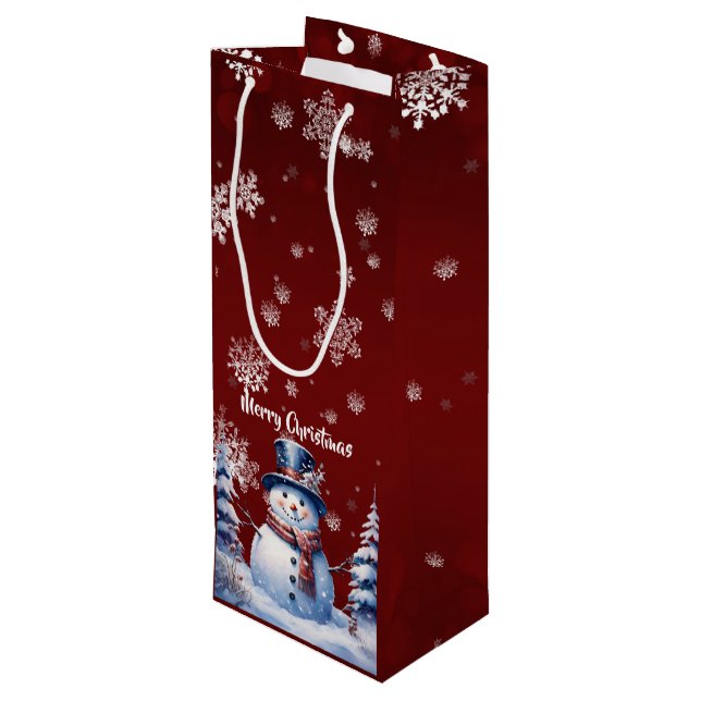 Sac Cadeau Pour Bouteille Noël de la forêt d'hiver | Red (Dos Angle)