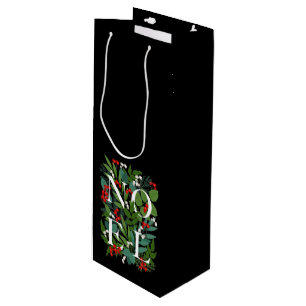 Sac Cadeau Pour Bouteille NOEL Greenery Berries Noël Noir