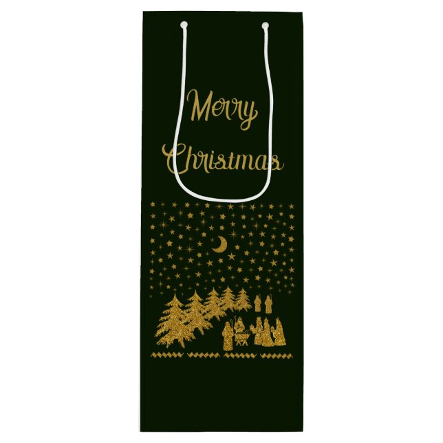 Sac Cadeau Pour Bouteille Noël religieux, Naissance de Jésus (Devant)