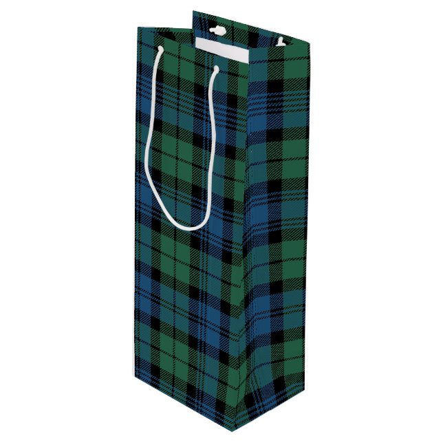 Sac Cadeau Pour Bouteille Noël Tartan Clan Campbell Green Blue Plaid (Devant Angle)