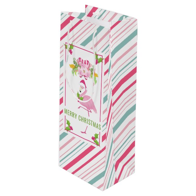 Sac Cadeau Pour Bouteille Noël tropical Flamant rose rose (Devant Angle)