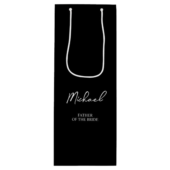 Sac Cadeau Pour Bouteille Noir & Blanc Nom personnalisé Fête de mariage (Devant)
