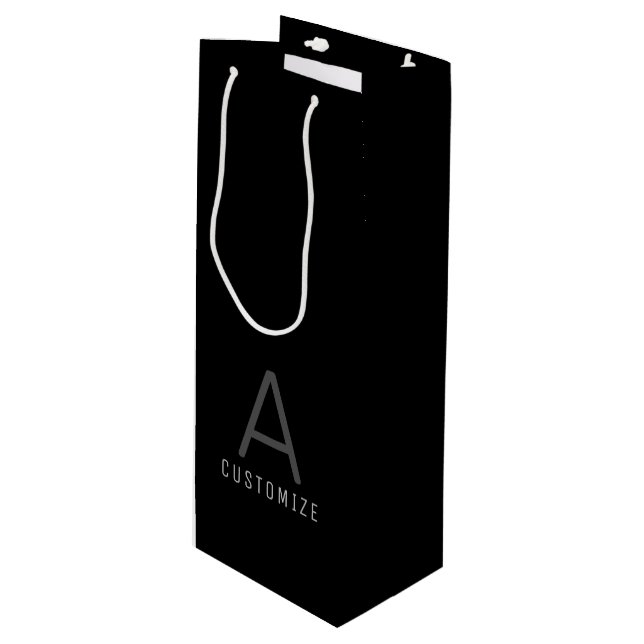 Sac Cadeau Pour Bouteille Noir Blanc Nom personnalisé Initiale (Devant Angle)