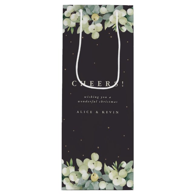 Sac Cadeau Pour Bouteille Noir doux Snowberry+Eucalyptus Noël/Fête (Devant)
