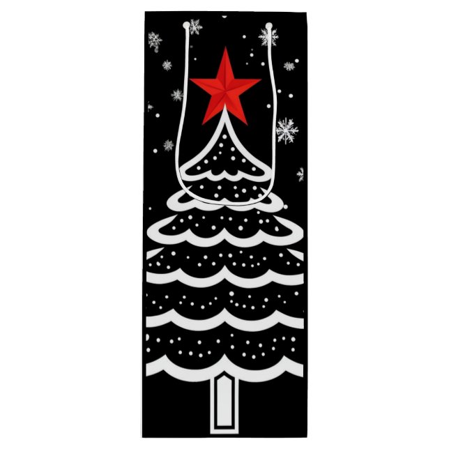 Sac Cadeau Pour Bouteille Noir & Rouge Noël (Devant)