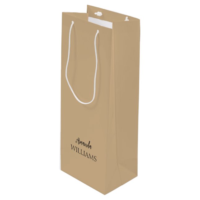 Sac Cadeau Pour Bouteille Noir tendance Elegant Prénom | Tan Brown (Devant Angle)