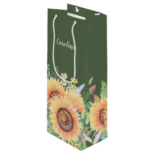 Sac Cadeau Pour Bouteille Nom personnalisé   Mariage de tournesols rustiques