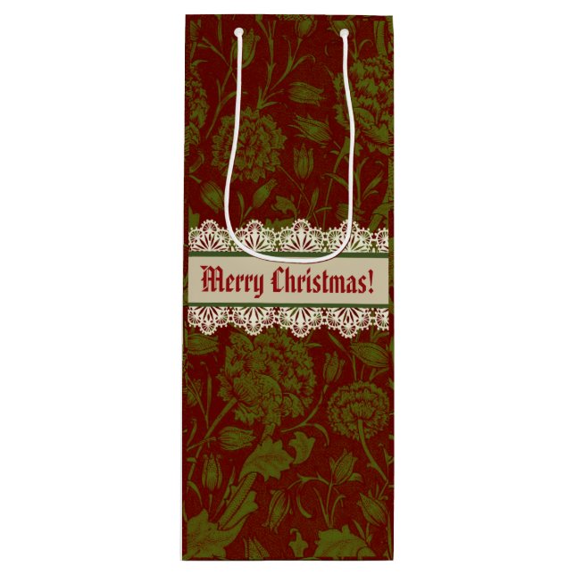 Sac Cadeau Pour Bouteille Nostalgic Classic William Morris Red Holiday (Devant)