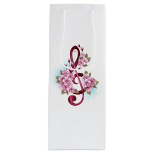 Sac Cadeau Pour Bouteille Notes de clef musicale en treble avec des fleurs S