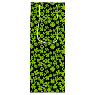 Sac Cadeau Pour Bouteille Nouveau motif.feuilles de trèfle 01 Black BG