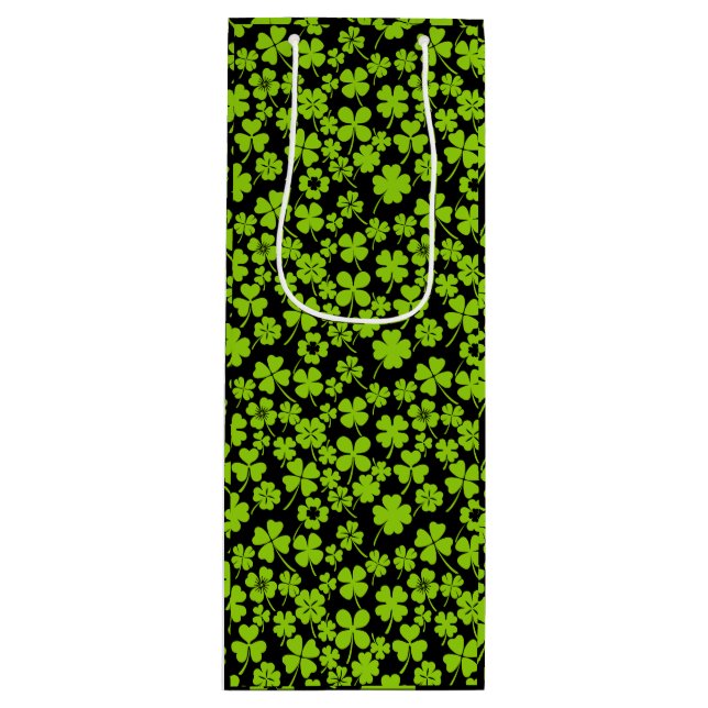 Sac Cadeau Pour Bouteille Nouveau motif.feuilles de trèfle 01 Black BG (Devant)