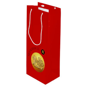 Sac Cadeau Pour Bouteille Nouvel An chinois Dragon rouge doré 2024 WGB