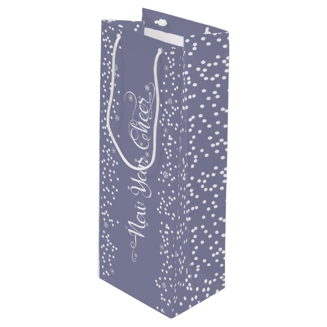 Sac Cadeau Pour Bouteille Nouvel an gris Chevaucher Élégant Flocon blanc mod (Devant Angle)