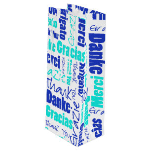 Sac Cadeau Pour Bouteille Nuage de mot de Merci de bleu et de turquoise
