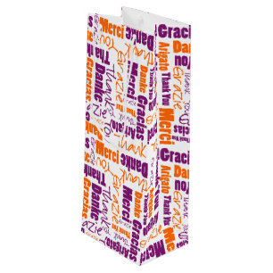 Sac Cadeau Pour Bouteille Nuage pourpre et orange de mot de Merci