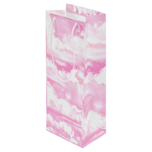 Sac Cadeau Pour Bouteille Nuages Pastel Rose Chaud (Dos Angle)