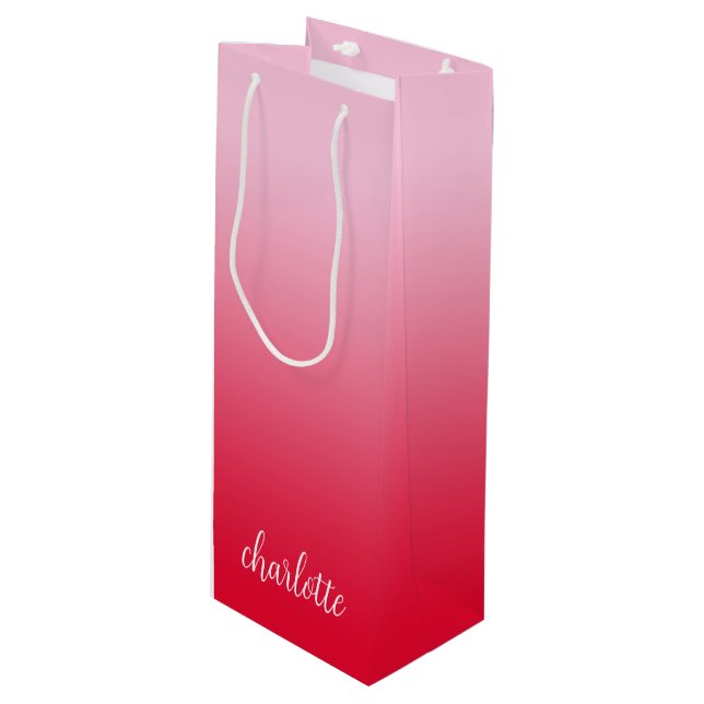Sac Cadeau Pour Bouteille Ombre rose à rouge (Devant Angle)