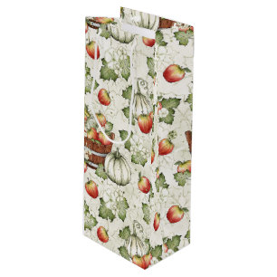 SAC CADEAU POUR BOUTEILLE ORANGE CHUTE BLANCHE AUTOMNE CITROUILLES