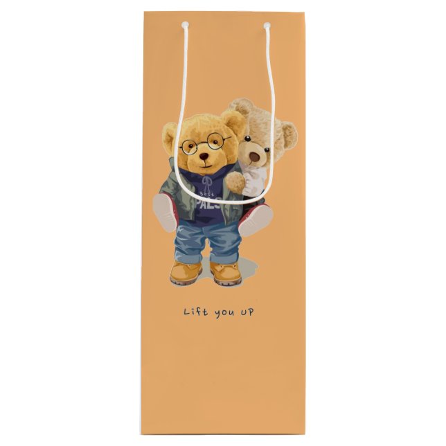 Sac Cadeau Pour Bouteille Ours en peluche (Devant)