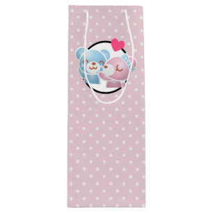 Sac Cadeau Pour Bouteille Ours KIssing sur Cute Pois et Kawaii