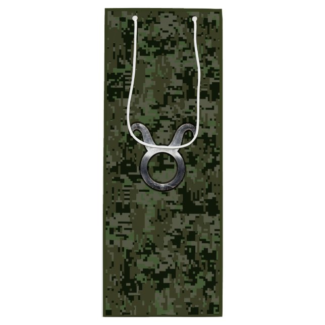 Sac Cadeau Pour Bouteille Panneau Taurus Zodiac sur Camouflage numérique Woo (Devant)